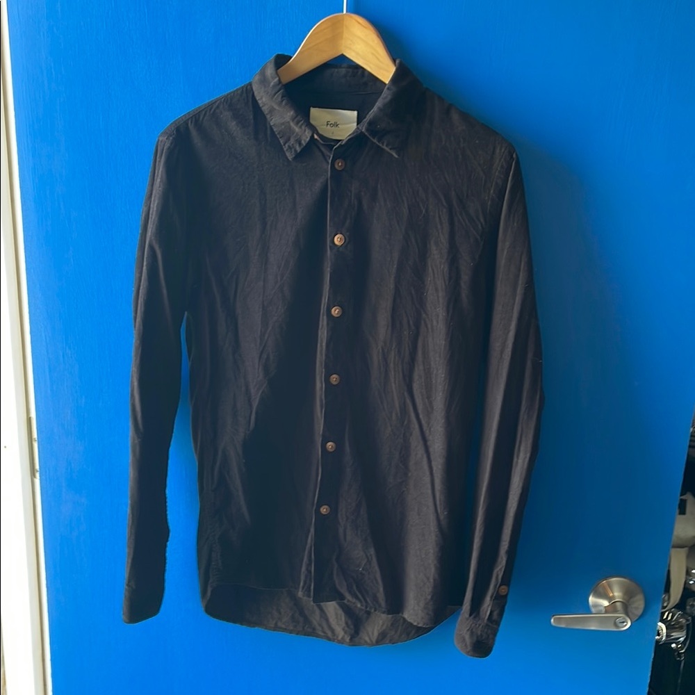 Folk Black Button-Up Shirt Corduroy